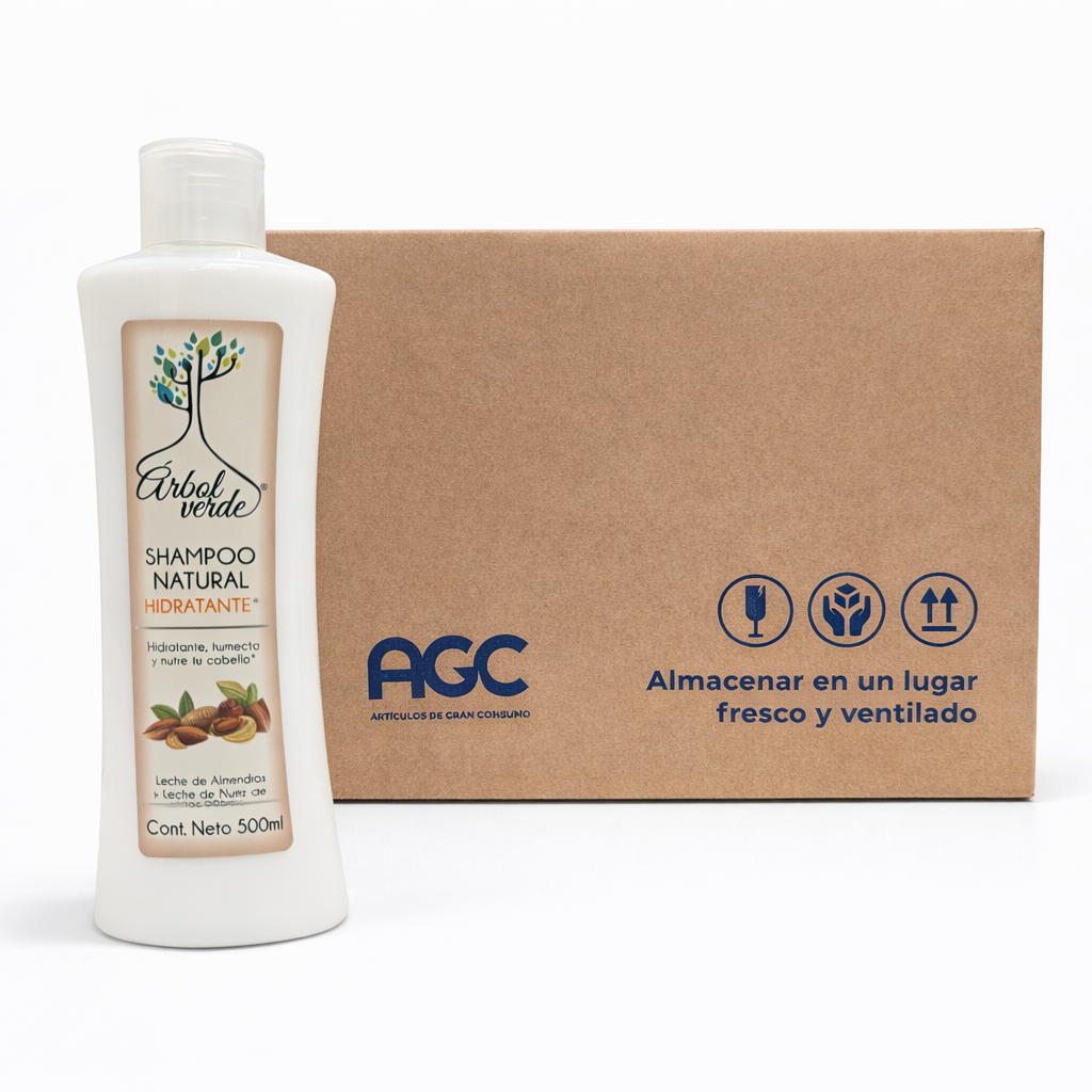 Caja Árbol Verde Shampoo Natural Hidratante 500 ml. (12 pzs)