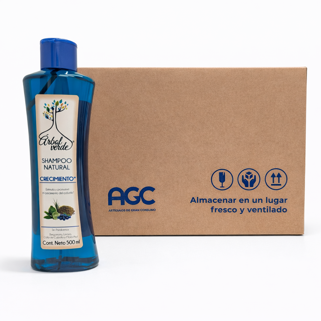 Caja Árbol Verde Shampoo Crecimiento 500 ml. (12 pzs)