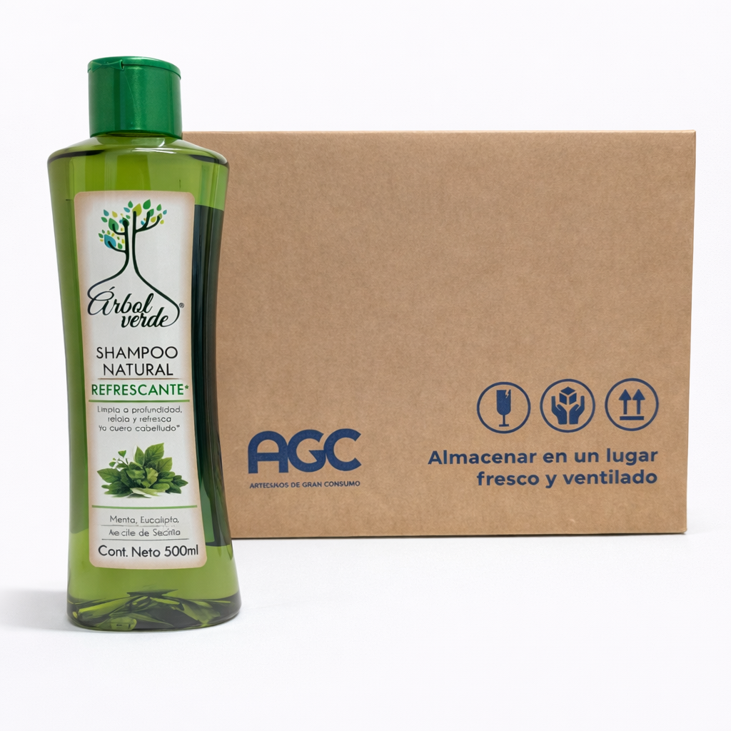 Caja Árbol Verde Shampoo Refrescante  500 ml. (12 pzs)