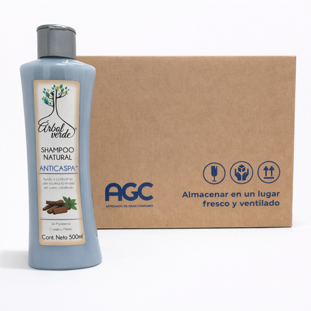 Caja Arbol Verde Shampoo Anticaspa 500 ml. (12 pzas.)