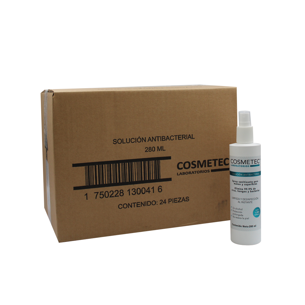 Caja de Cosmetec Solución Antibacterial 280 ml (24 pzs)