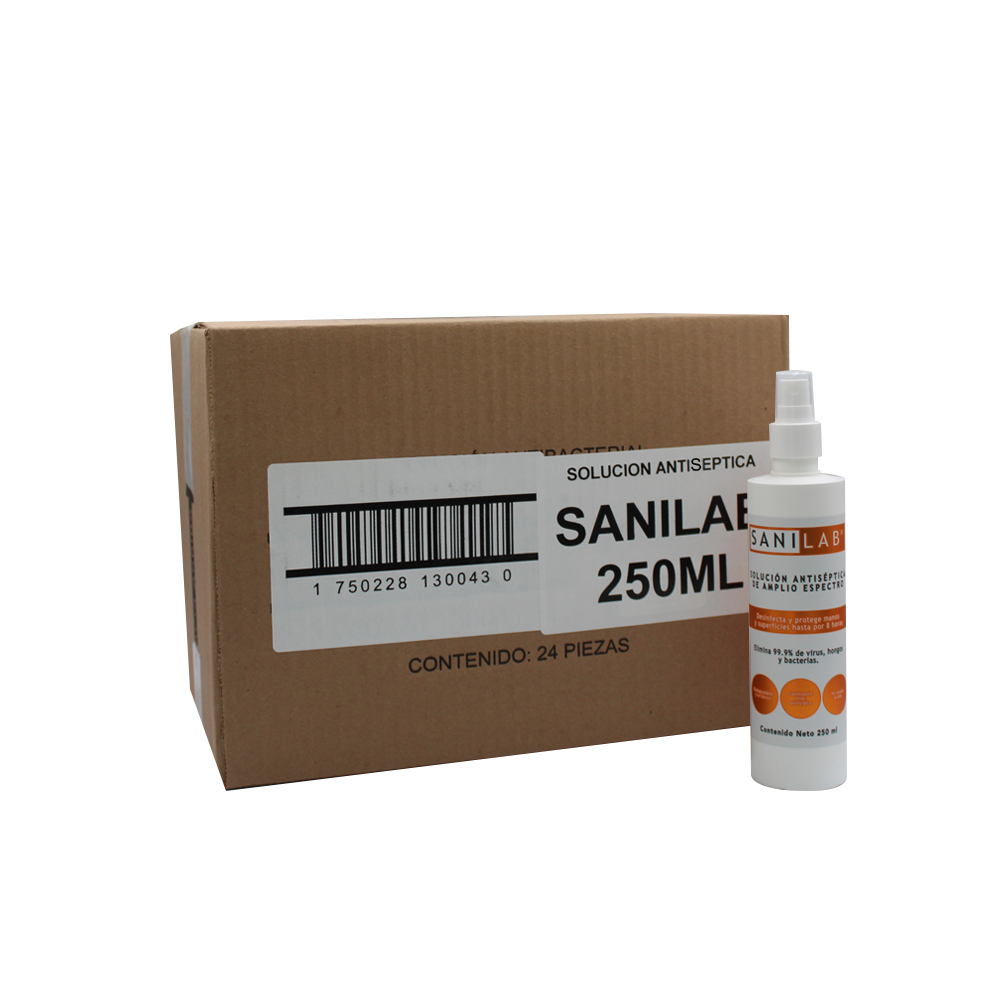 Caja de Sanilab Solución Antiséptica 250 ml (24 pzs)