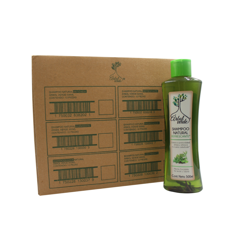 ecare Caja de Shampoo Natural Refrescante Árbol Verde 500 ml. (12 pzs)