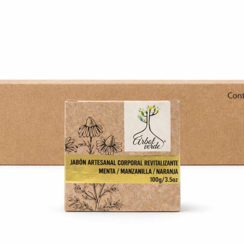 Caja Árbol Verde Jabón Barra Corporal Revitalizante 100 gr. (12 pzas.)