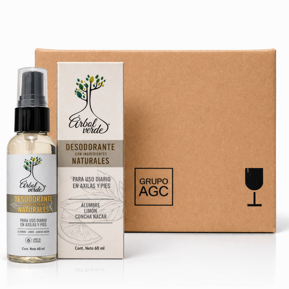 Caja Árbol Verde Desodorante Alumbre, Limón, Concha Nácar 60 ml. (24 pzas.)