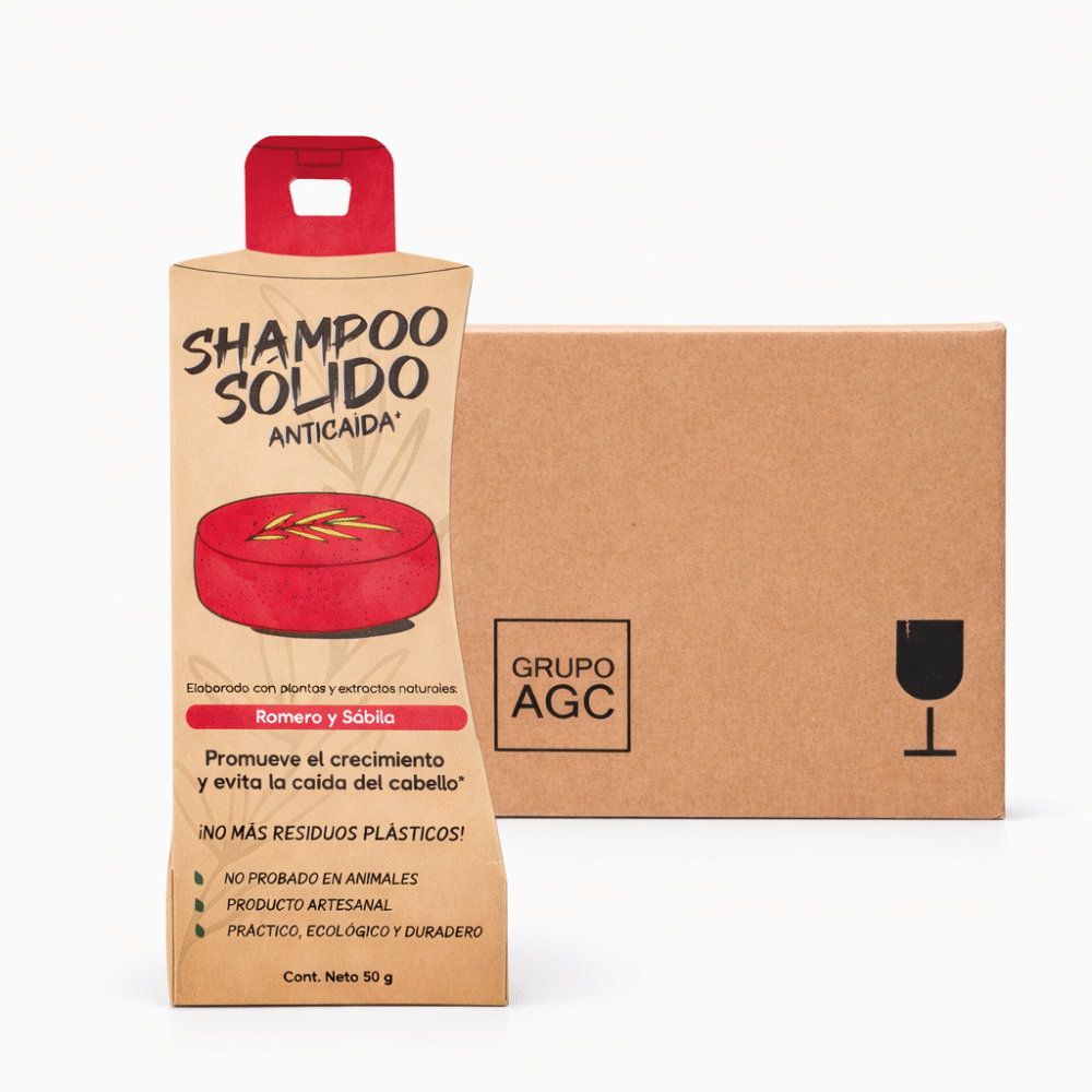 Caja Árbol Verde Shampoo Sólido Anticaida Romero y Sábila 50 gr. (8 pzs)