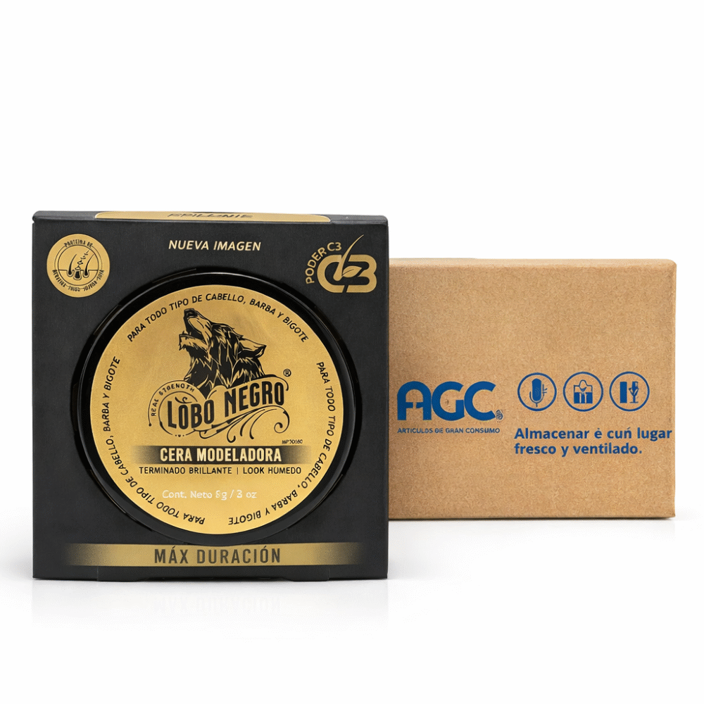 Caja Lobo Negro Cera Modeladora Terminado Brillante  (12 Pzs)