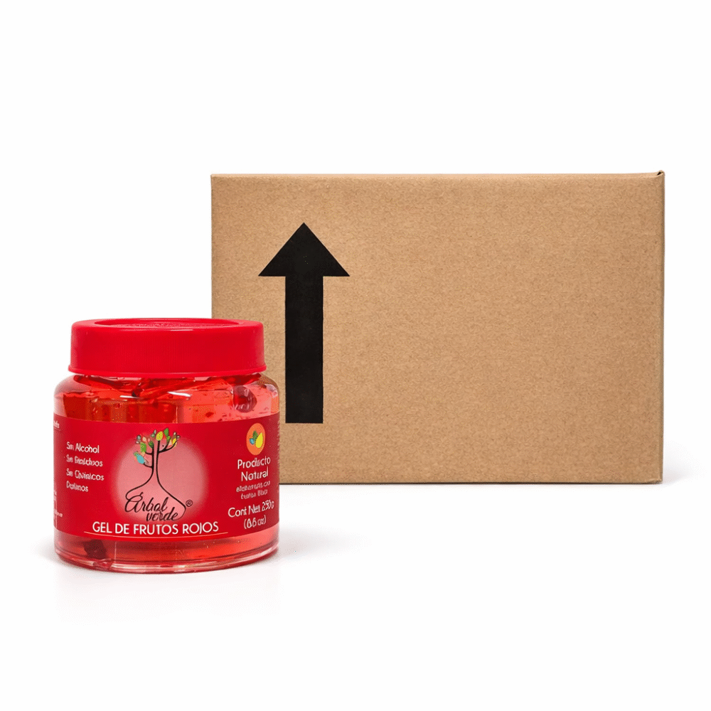 Caja Árbol Verde Gel de Frutos Rojos 250 gramos (12 pzas.)