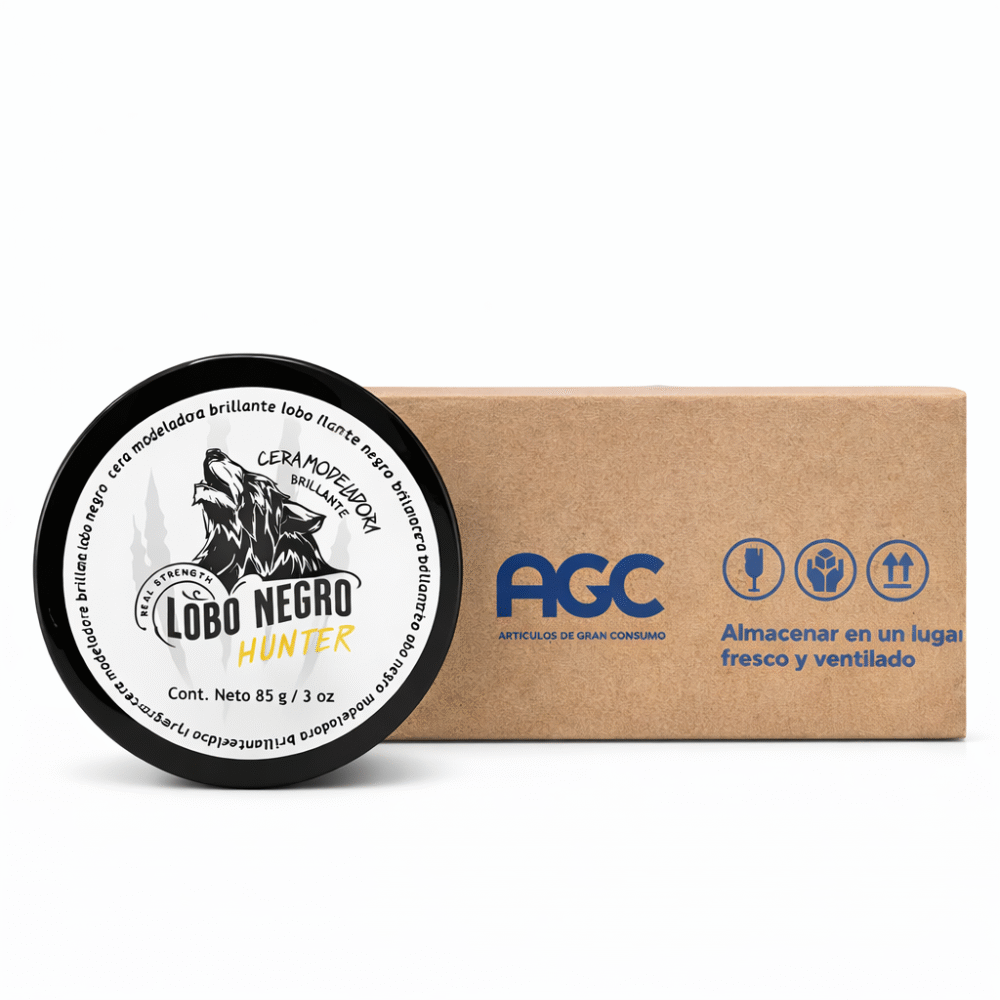 Caja Lobo Negro Hunter Cera Modeladora Terminado Brillante  (12 Pzs.)