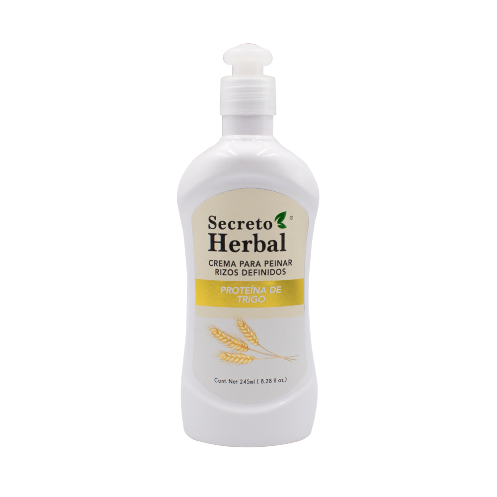 Crema Para Peinar Rizos Definidos Proteína de Trigo Secreto Herbal 245 ml.