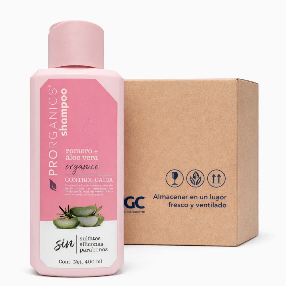 Caja Prorganics Shampoo Anticaída con Romero y Aloe Vera Orgánico Sin Sulfatos 400ml (12 pzas)
