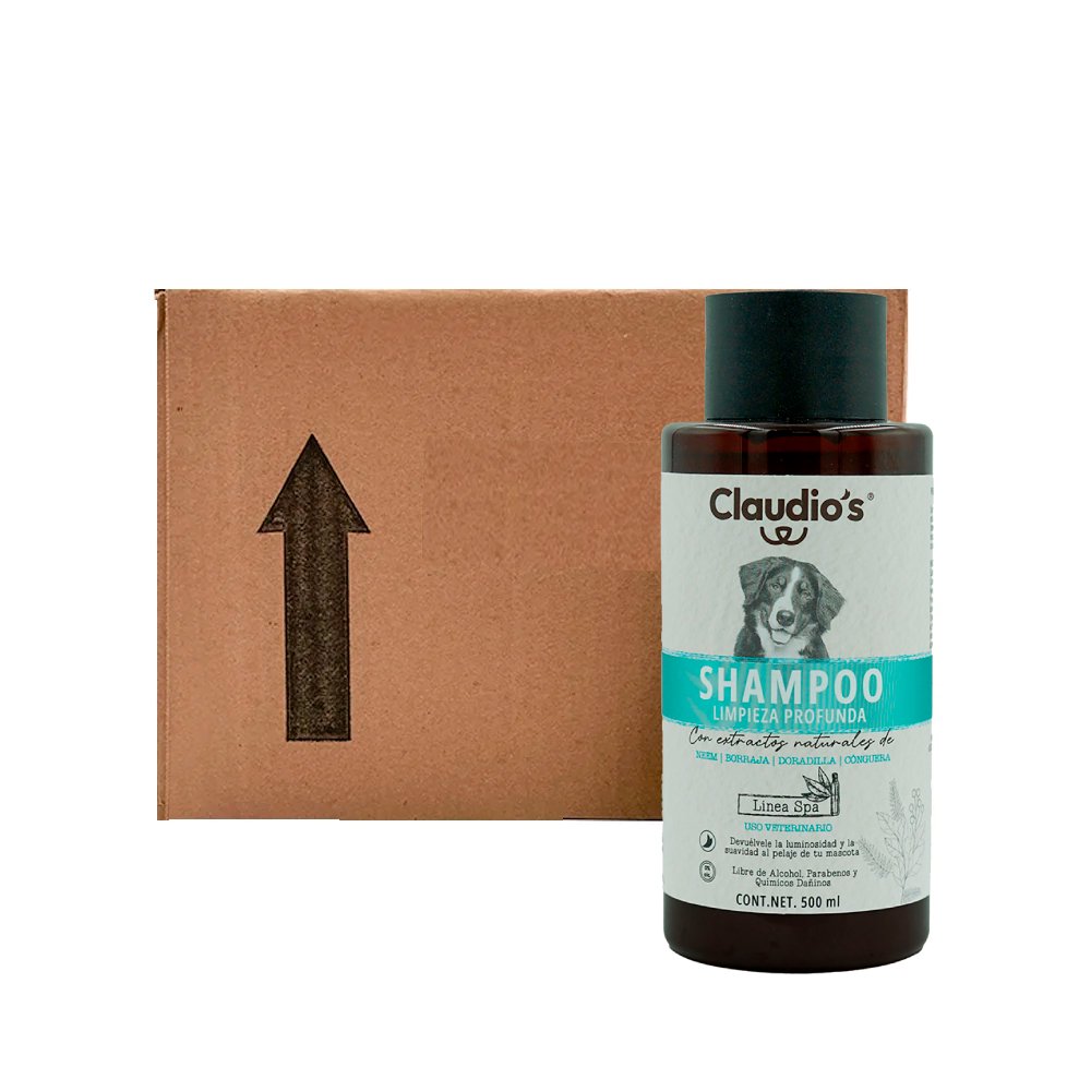 Caja de Shampoo Limpieza Profunda Claudio’s para Perros 500 ml. (6 pzas.)