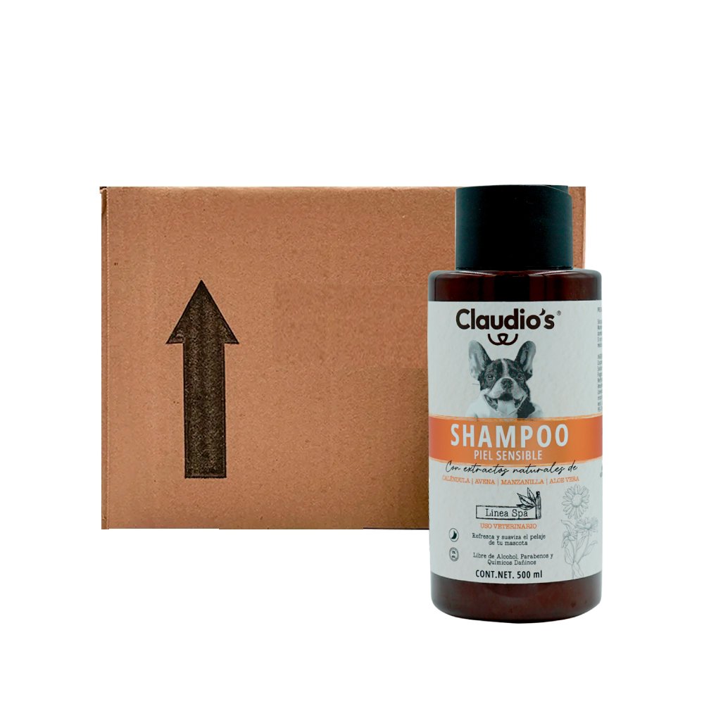 Caja de Shampoo Piel Sensible Claudio’s para Perros 500 ml. (6 pzas.)