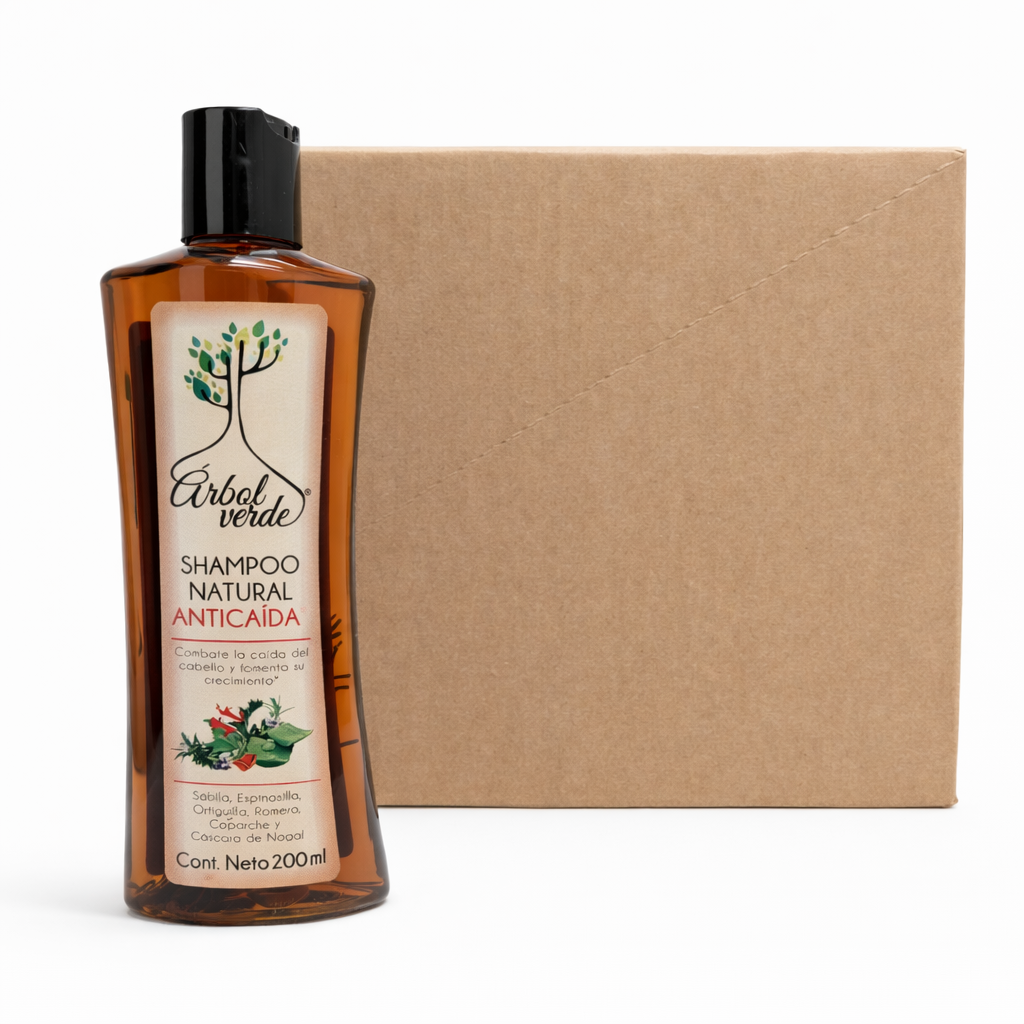 Caja Arbol Verde Shampoo Anticaida Mini 200 ml. (12 Pzs)