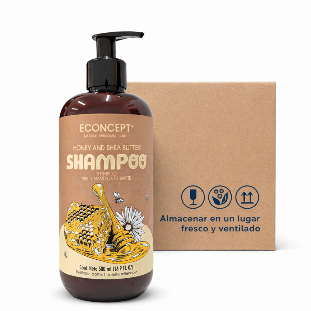 Caja Econcept Shampoo Miel y Manteca de Karite Frasco Rellenable 500 ml