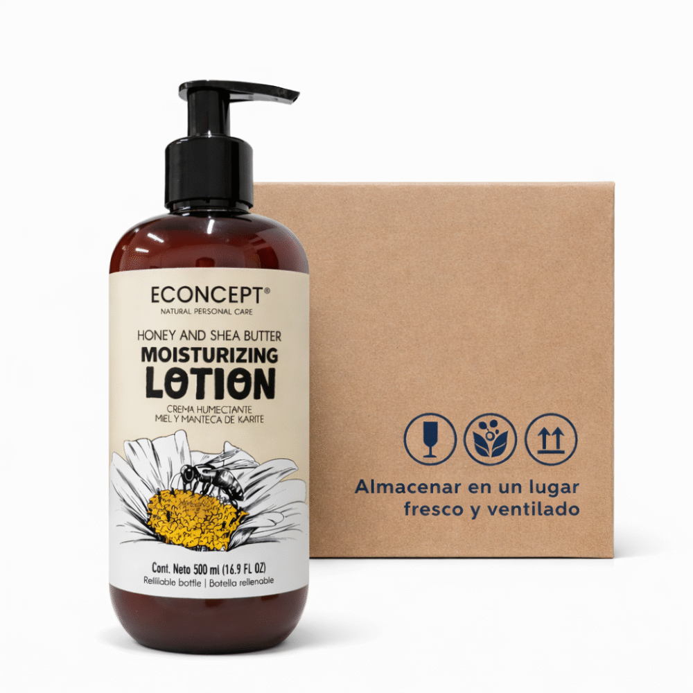 Caja Econcept Crema Humectante Miel y Manteca de Karite Frasco Rellenable 500 ml