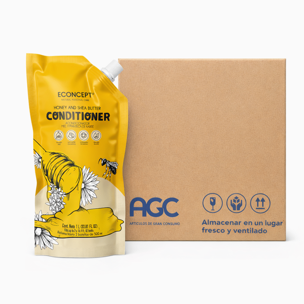 Caja Econcept Acondicionador Miel y Manteca de Karite Frasco Bolsa 1 L (6 Pzs)